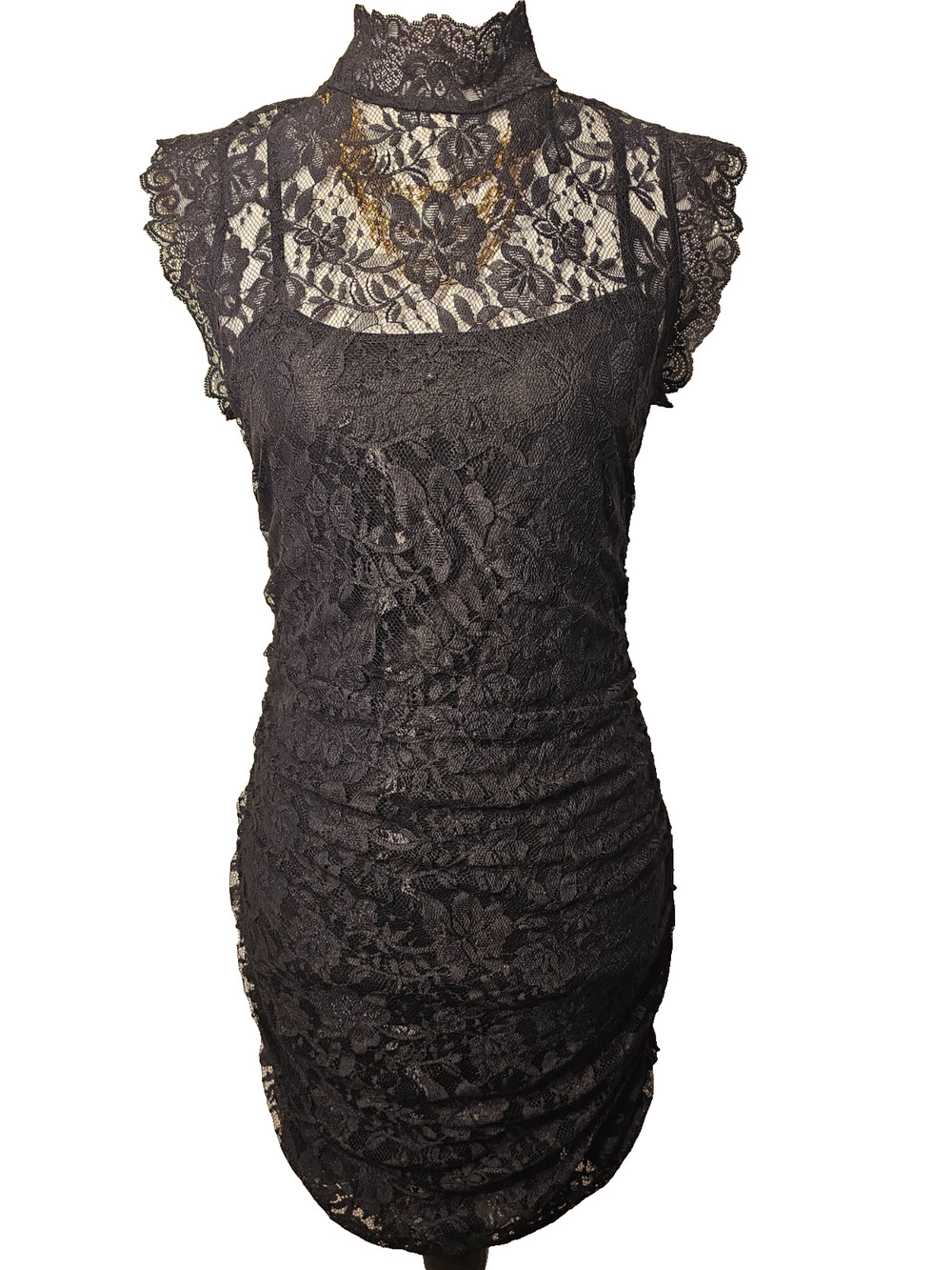 Love 21 Womens Black Lace Cocktail Dress Bodycon Ruched Short Dress Size Medium